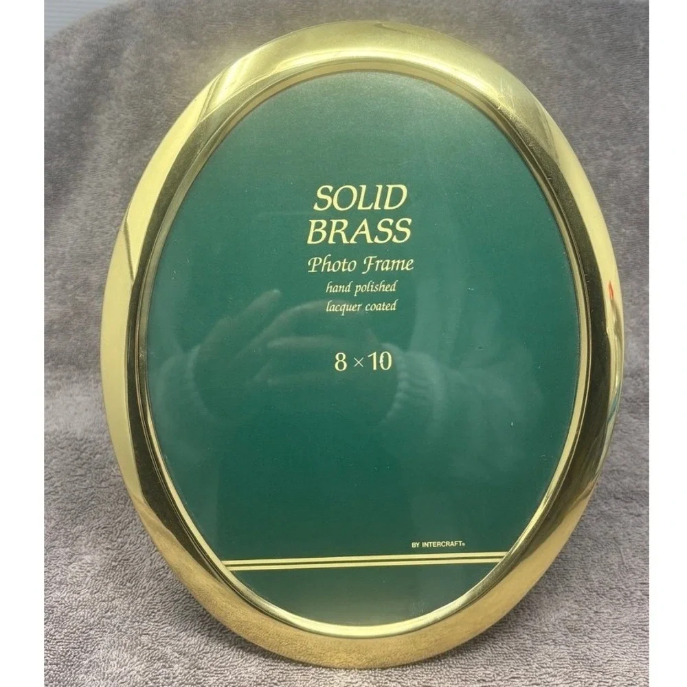 Vtg Intercraft Photo Frame Gold Solid Brass Oval 8x10 Polished Lacquer Coated